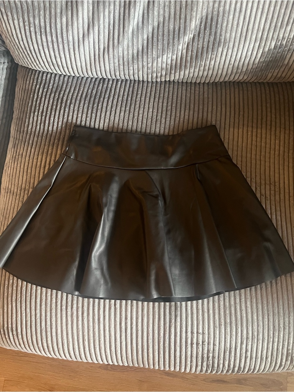 Black Faux Leather Pleated Mini Skirt